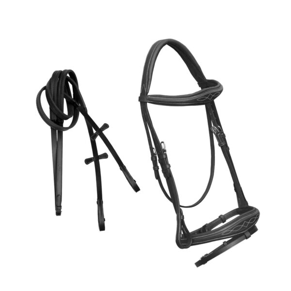 EUROPA BRIDLE WITH CNB LEAF DESIGN WITH RUBBER GRIP LEATHER REINS COPY